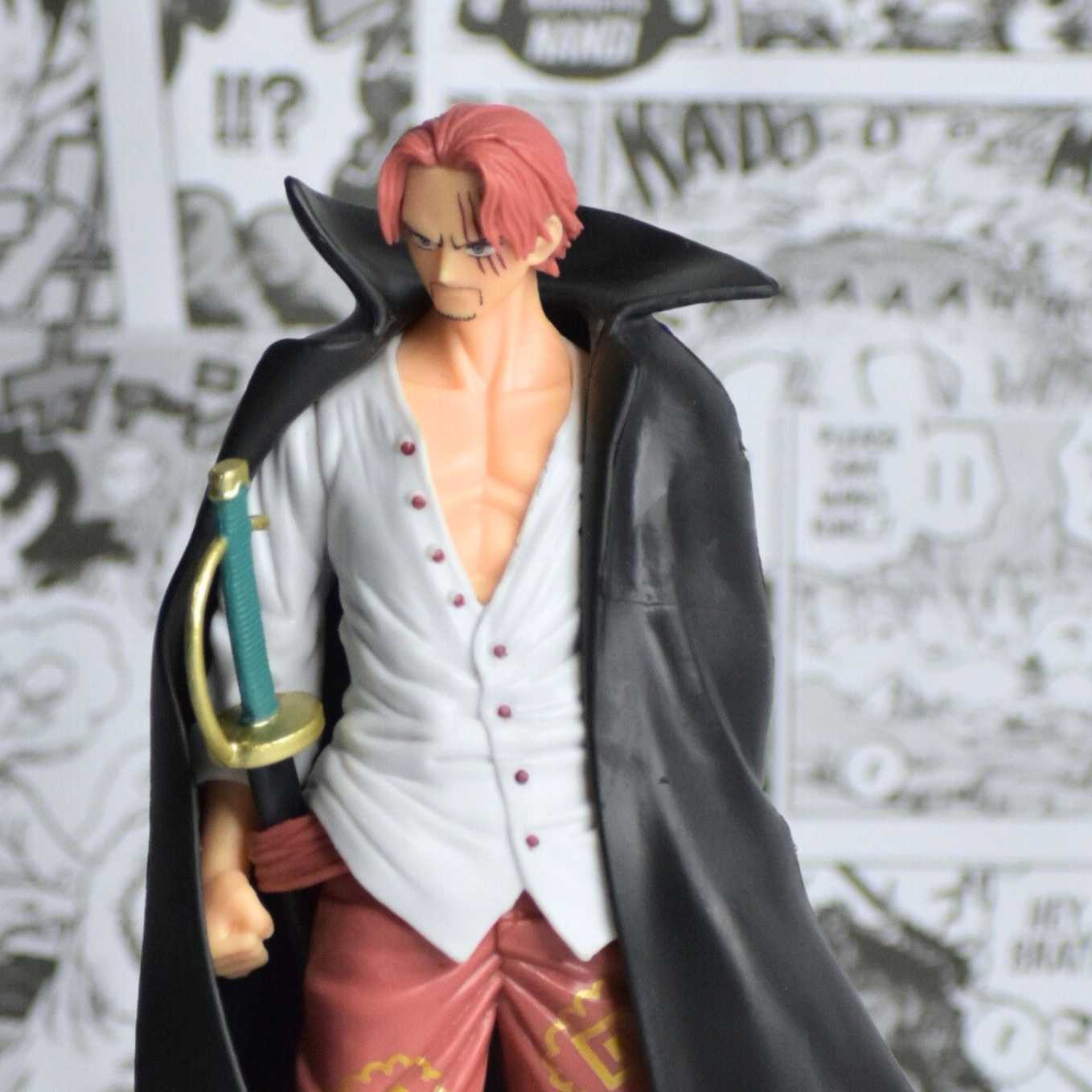 SoulAbiti One Piece Shanks Action Figure (21 cm) with Round Base Red haired Yonko Shanks in his Signature Attire Figurine Ideal Gift for Anime Fans Multicolor - SoulAbiti