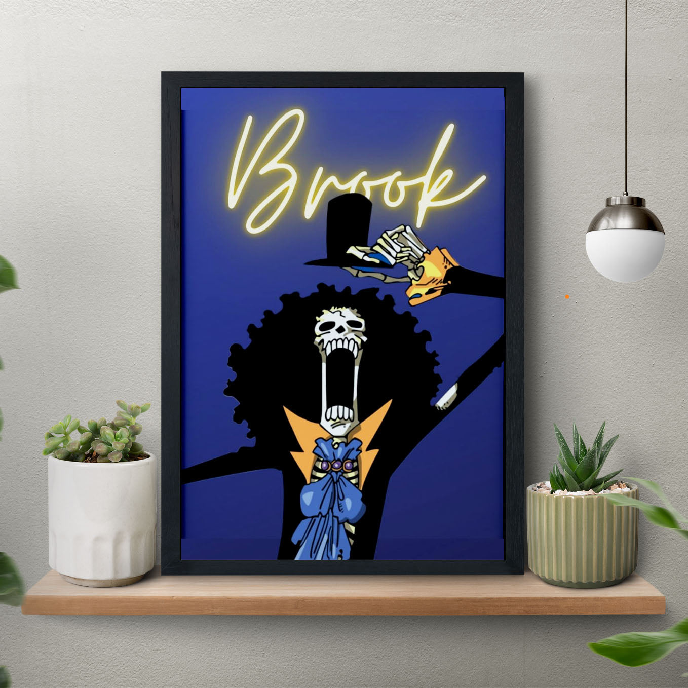 SoulAbiti One Piece Soul Brook Poster Art Framed (12x18-Inch, Plexi-Glass, Textured Frame) Framed Wall Décor, Ideal gift for Straw hat pirate fans - SoulAbiti