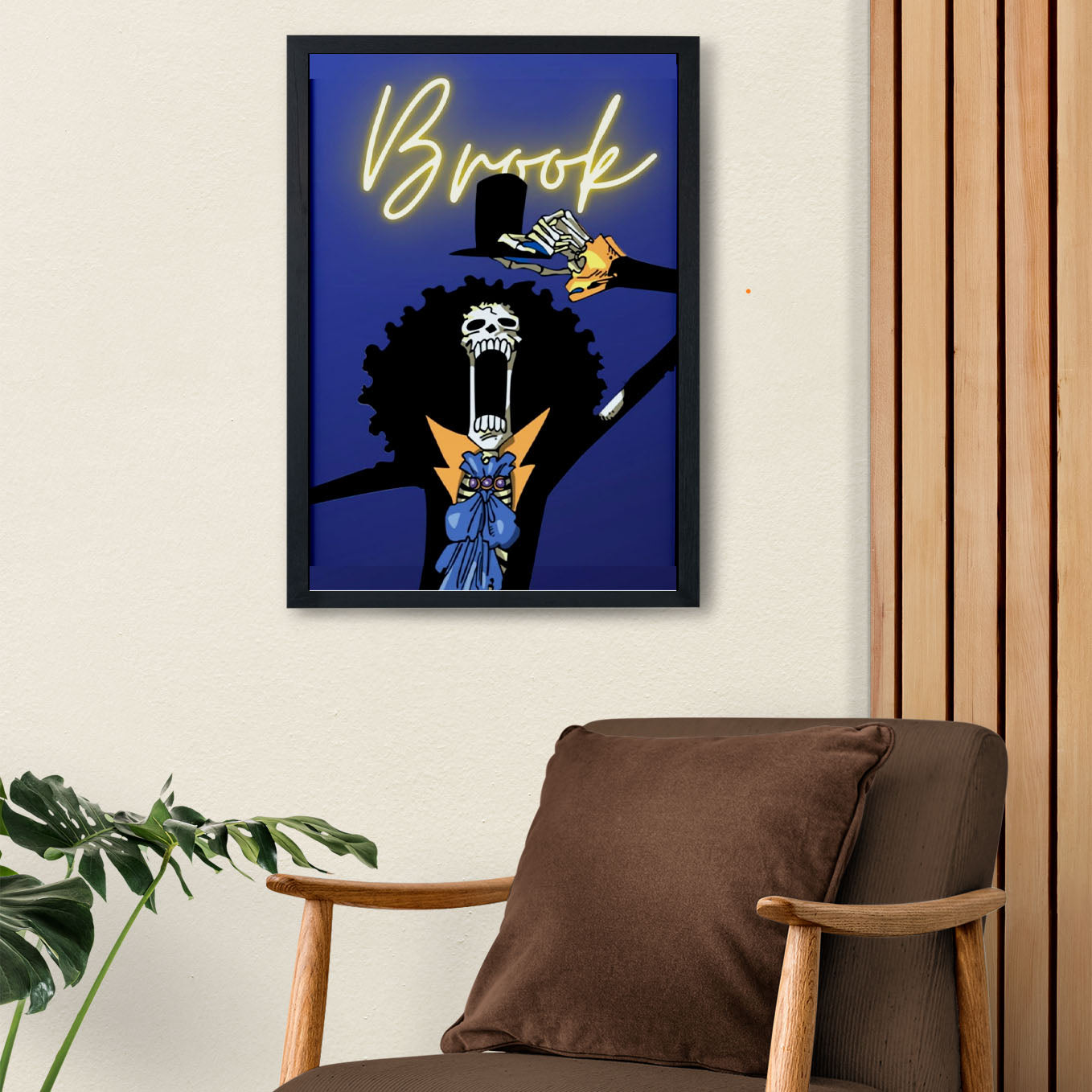 SoulAbiti One Piece Soul Brook Poster Art Framed (12x18-Inch, Plexi-Glass, Textured Frame) Framed Wall Décor, Ideal gift for Straw hat pirate fans - SoulAbiti