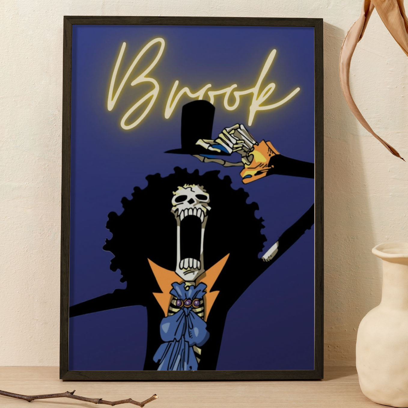 SoulAbiti One Piece Soul Brook Poster Art Framed (12x18-Inch, Plexi-Glass, Textured Frame) Framed Wall Décor, Ideal gift for Straw hat pirate fans - SoulAbiti