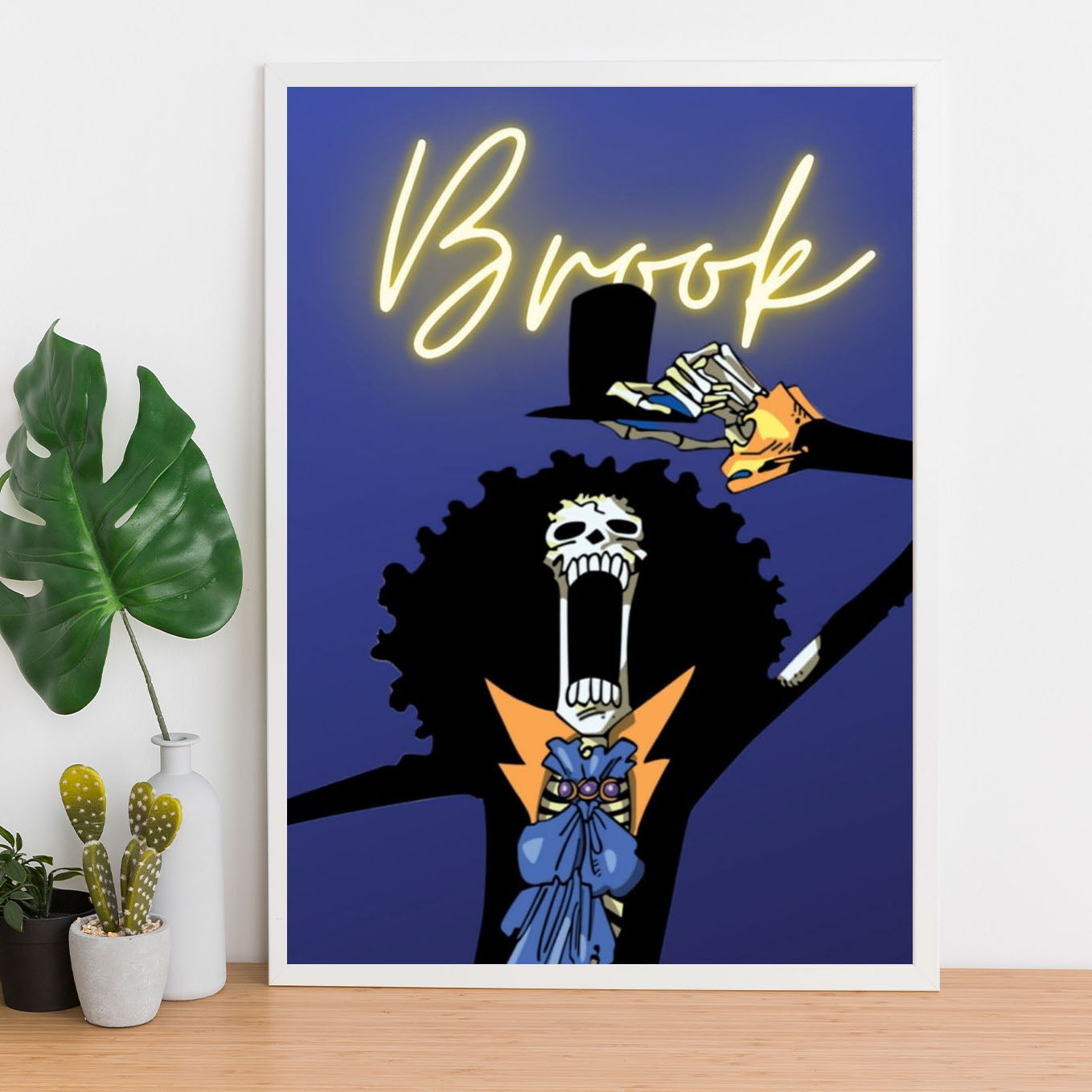SoulAbiti One Piece Soul Brook Poster Art Framed (12x18-Inch, Plexi-Glass, Textured Frame) Framed Wall Décor, Ideal gift for Straw hat pirate fans - SoulAbiti
