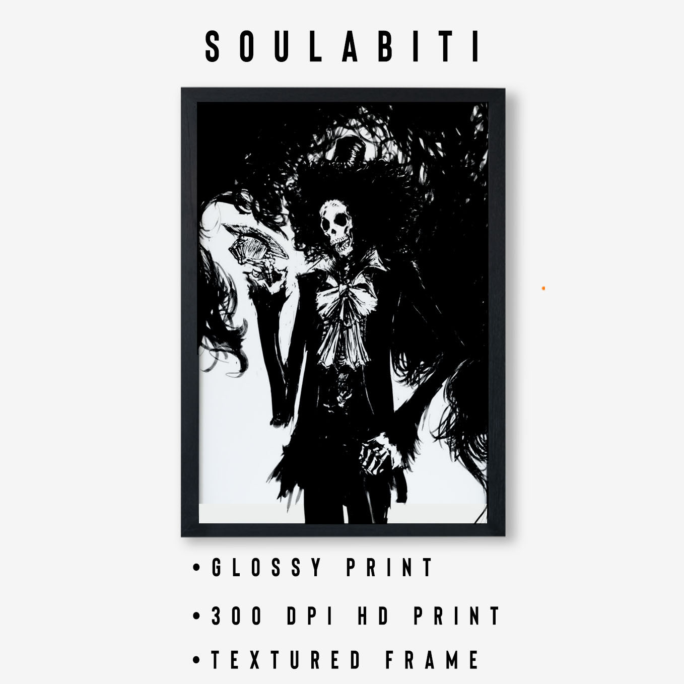 SoulAbiti One Piece Soul King Brook Poster Art Framed (12x18-Inch, Plexi-Glass, Textured Frame) Framed Wall Décor, Ideal gift for Straw hat pirate fans - SoulAbiti