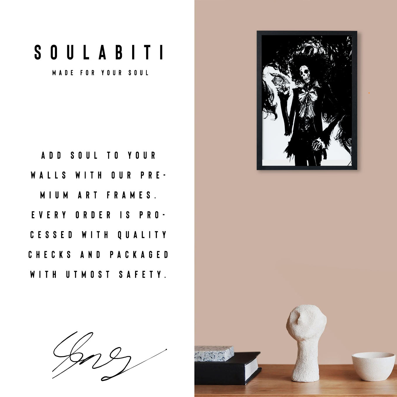 SoulAbiti One Piece Soul King Brook Poster Art Framed (12x18-Inch, Plexi-Glass, Textured Frame) Framed Wall Décor, Ideal gift for Straw hat pirate fans - SoulAbiti