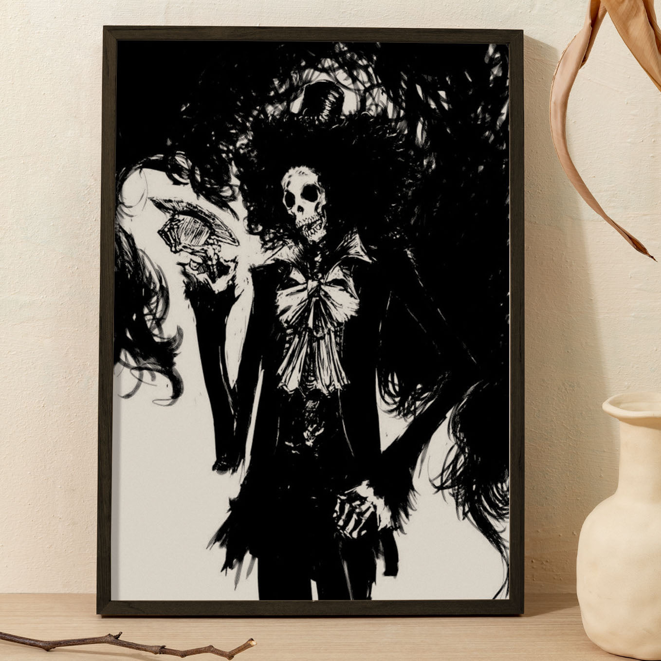SoulAbiti One Piece Soul King Brook Poster Art Framed (12x18-Inch, Plexi-Glass, Textured Frame) Framed Wall Décor, Ideal gift for Straw hat pirate fans - SoulAbiti