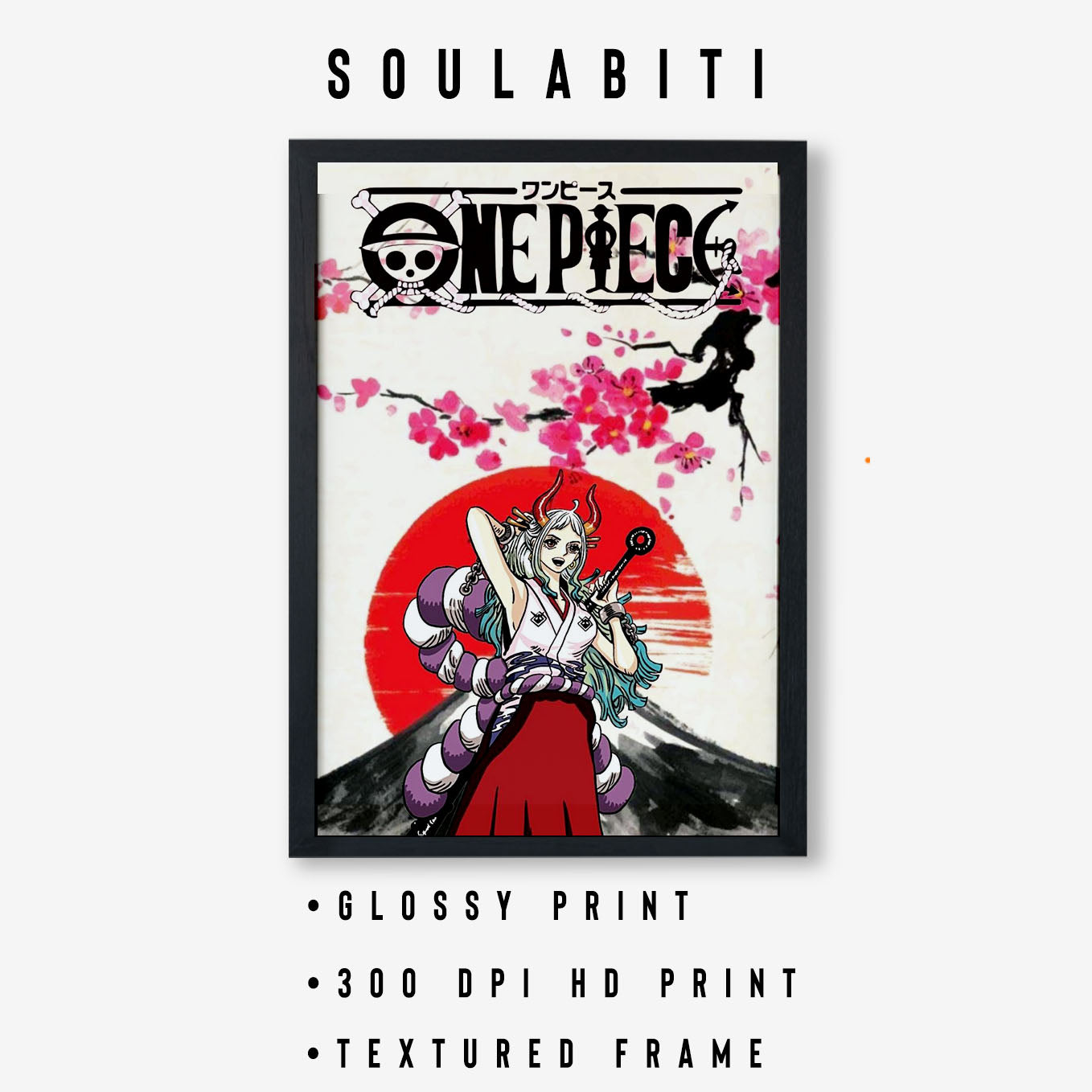 SoulAbiti One Piece Yamato Poster Art Framed (12x18-Inch, Plexi-Glass, Textured Frame) Framed Wall Décor, Ideal gift for Straw hat pirate fans - SoulAbiti