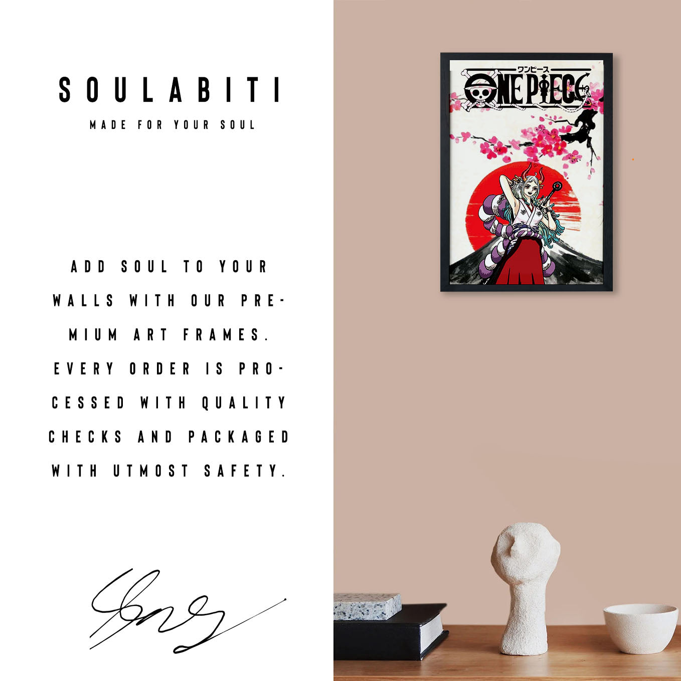 SoulAbiti One Piece Yamato Poster Art Framed (12x18-Inch, Plexi-Glass, Textured Frame) Framed Wall Décor, Ideal gift for Straw hat pirate fans - SoulAbiti