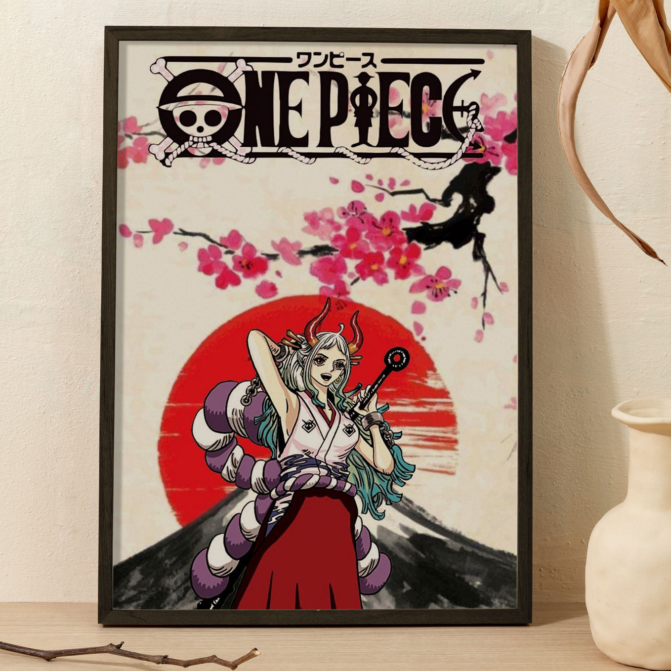 SoulAbiti One Piece Yamato Poster Art Framed (12x18-Inch, Plexi-Glass, Textured Frame) Framed Wall Décor, Ideal gift for Straw hat pirate fans - SoulAbiti