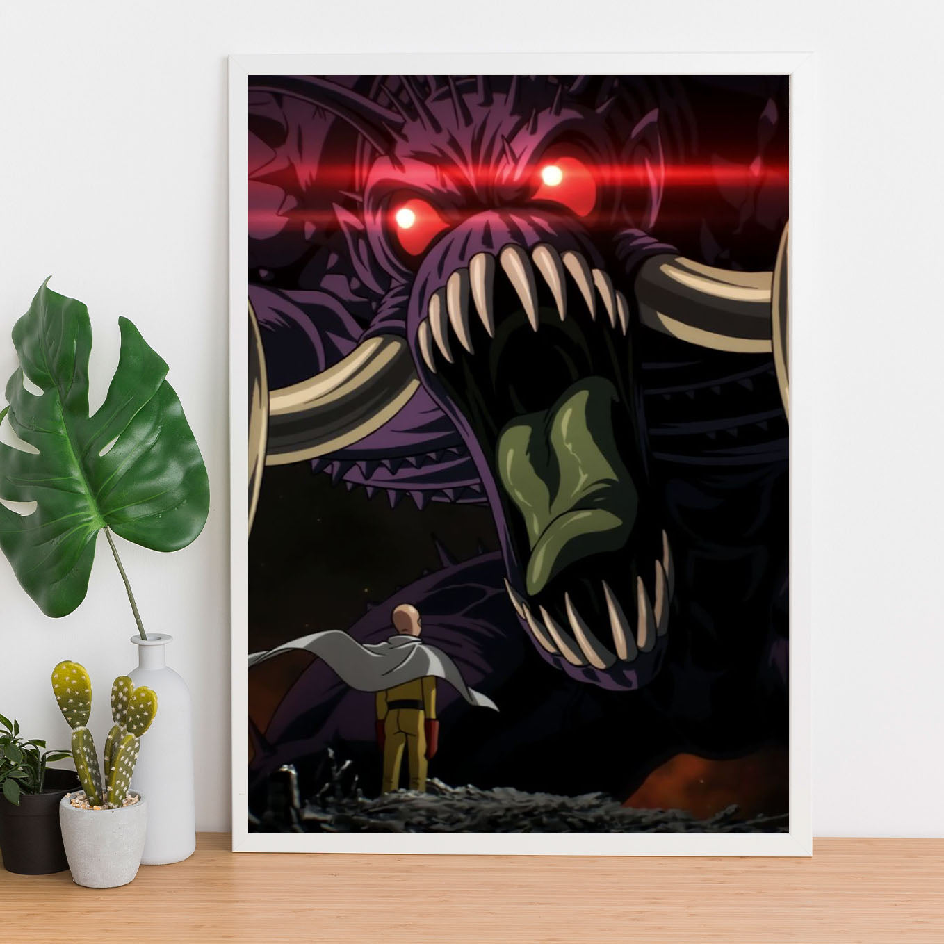 SoulAbiti One Punch Man Saitama vs Vaccine Man Poster Art Framed (12x18-Inch, Plexi-Glass, Textured Frame) Framed Wall Décor, Ideal gift for anime fans - SoulAbiti