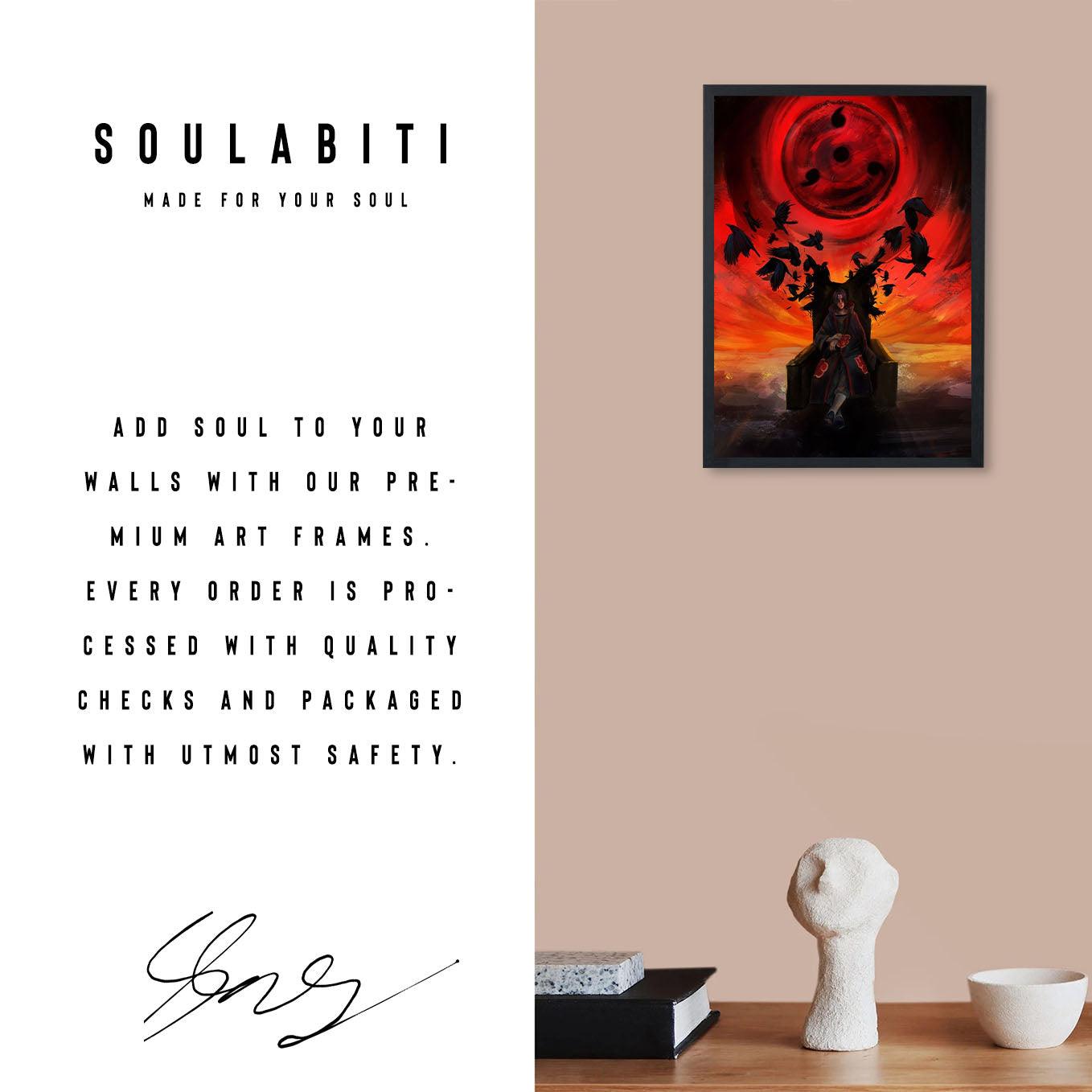 SoulAbiti presents Itachi uchiha sitting in a chair textured 1-inch frame with glass - SoulAbiti