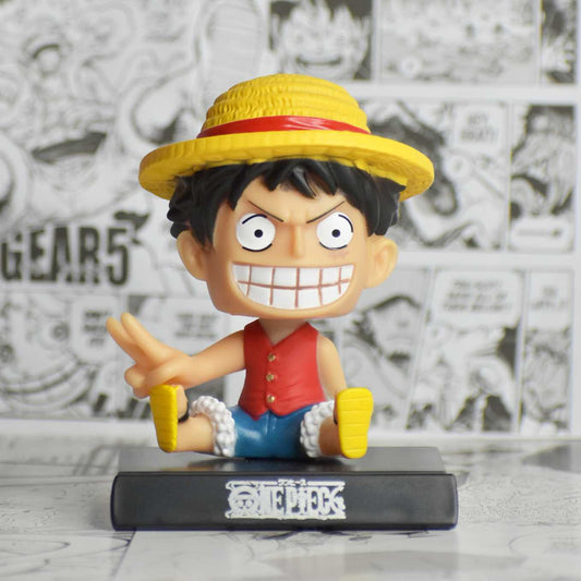 SoulAbiti Presents One Piece Luffy bobblehead Straw hat Pirates (Mobile Holder, Car Dashboard décor, Table décor) Ideal of King of pirate fans. - SoulAbiti