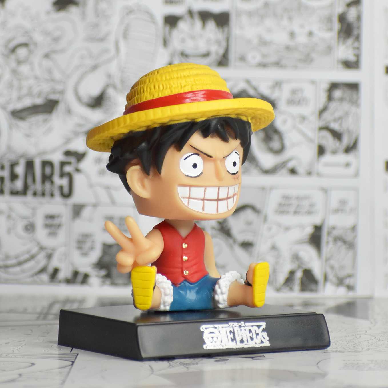 SoulAbiti Presents One Piece Luffy bobblehead Straw hat Pirates (Mobile Holder, Car Dashboard décor, Table décor) Ideal of King of pirate fans. - SoulAbiti
