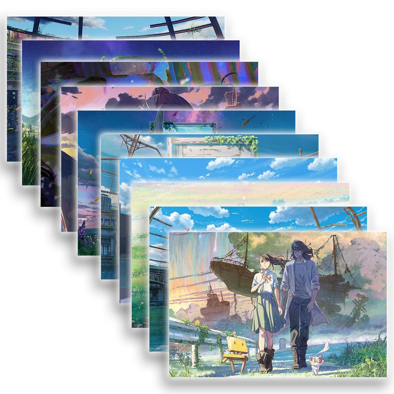 SoulAbiti set of 10 Anime Posters Landscape (12-inches X 18-inches) Suzume no tojimari posters with Double sided tape large size Multicolor ideal gift for Anime fans - SoulAbiti