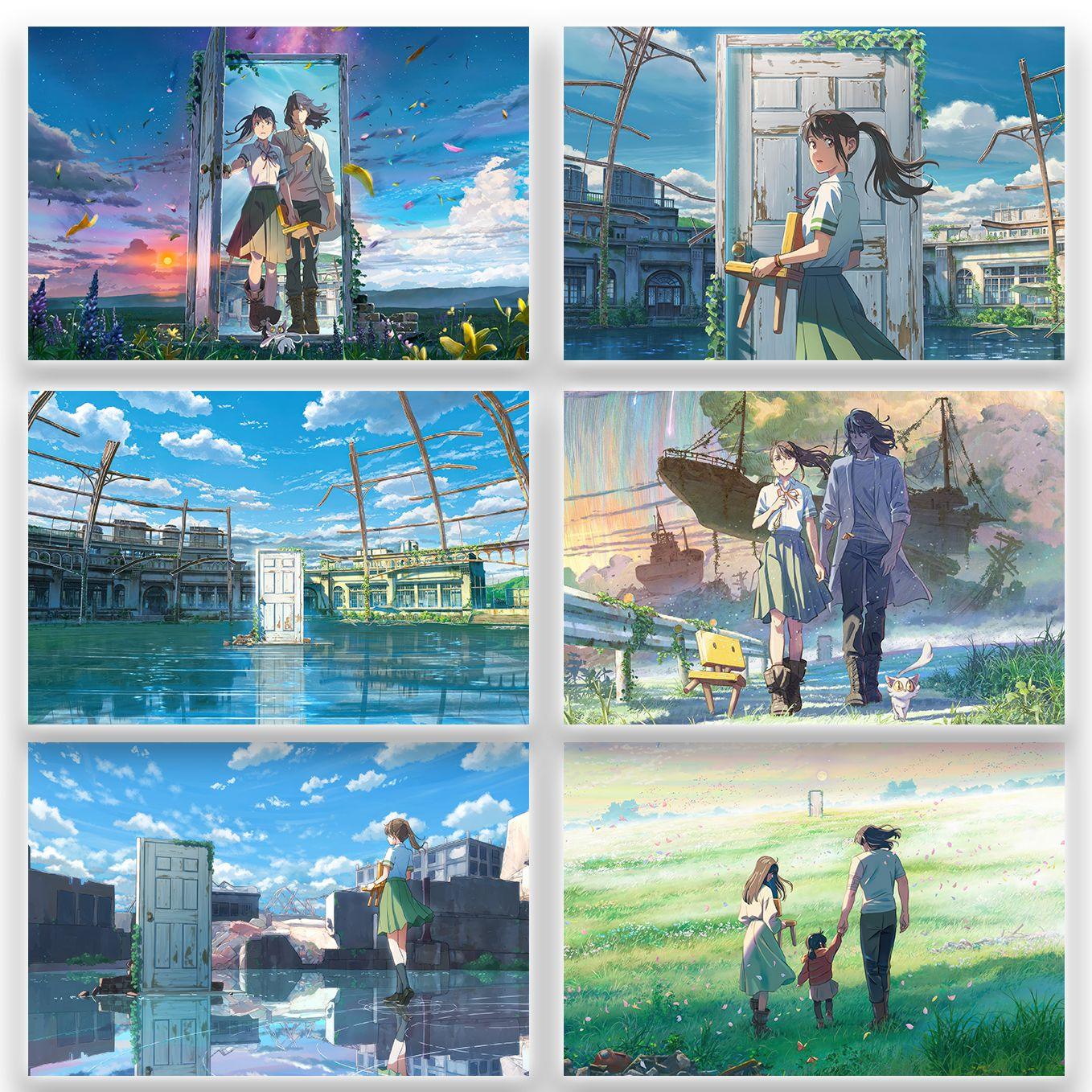 SoulAbiti set of 10 Anime Posters Landscape (12-inches X 18-inches) Suzume no tojimari posters with Double sided tape large size Multicolor ideal gift for Anime fans - SoulAbiti