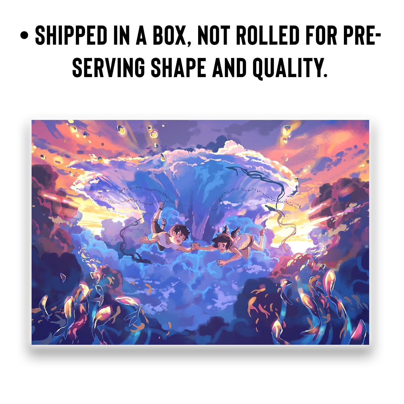 SoulAbiti Set of 6 Anime posters Landscape (Your Name, Suzume no Tojimari, Weathering with You, 12x18 inches) Kimi no Na Wa, Suzume with double-sided tape Large Size Anime poster for wall Multicolor - SoulAbiti