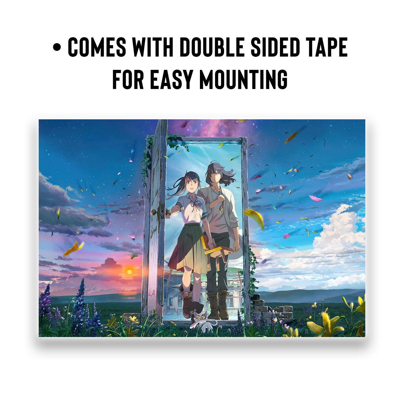 SoulAbiti Set of 6 Anime posters Landscape (Your Name, Suzume no Tojimari, Weathering with You, 12x18 inches) Kimi no Na Wa, Suzume with double-sided tape Large Size Anime poster for wall Multicolor - SoulAbiti
