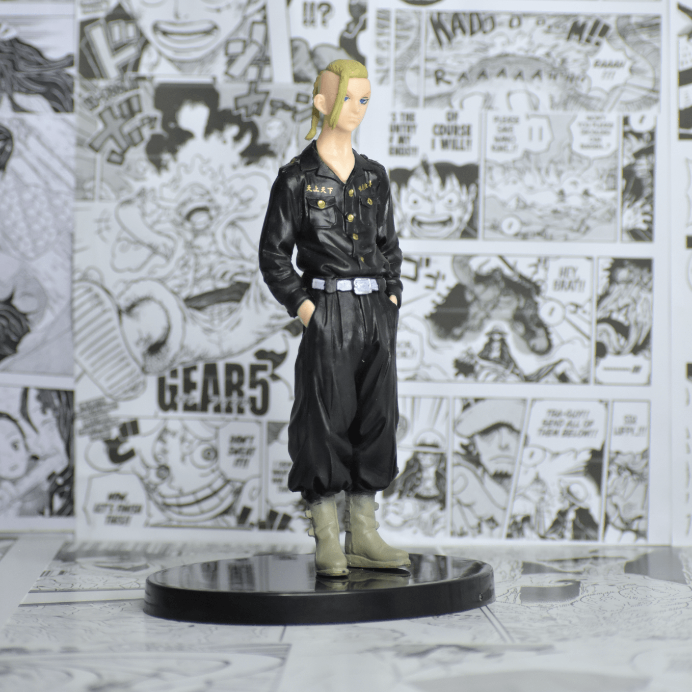 SoulAbiti Tokyo revengers Draken action figurine (18 cm tall) with round base and multicolor design Ken Ryuguji action figure in his signature look and tattoo in Tokyo Manji Gang attire - SoulAbiti