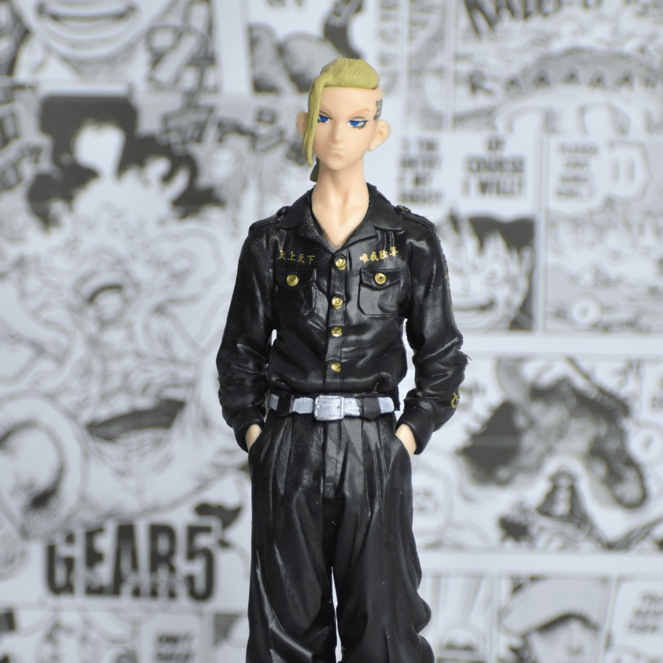 SoulAbiti Tokyo revengers Draken action figurine (18 cm tall) with round base and multicolor design Ken Ryuguji action figure in his signature look and tattoo in Tokyo Manji Gang attire - SoulAbiti