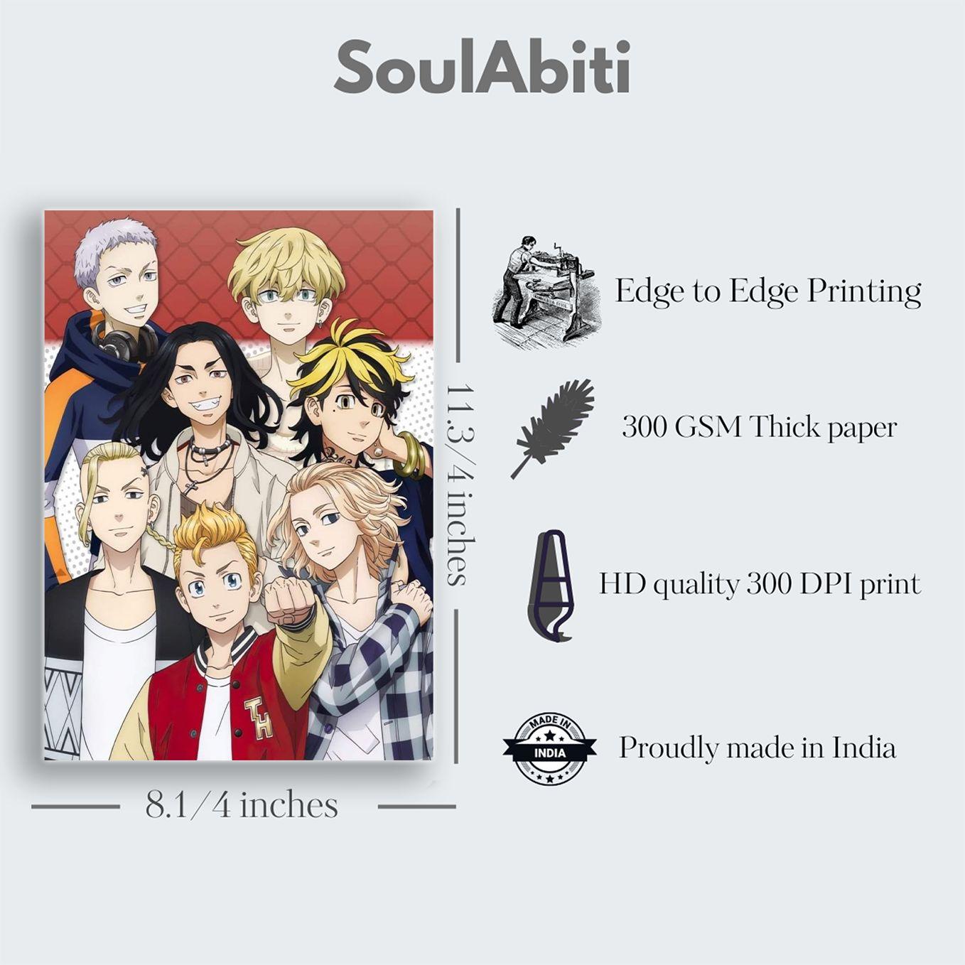SoulAbiti Tokyo Revengers Poster 20 portrait (Mikey, Draken, Takemichi, chifuyu, Baji, Kazutora, Hinata, A4, 350 GSM) comes with double sided tape, Ideal gift for Anime fans - SoulAbiti