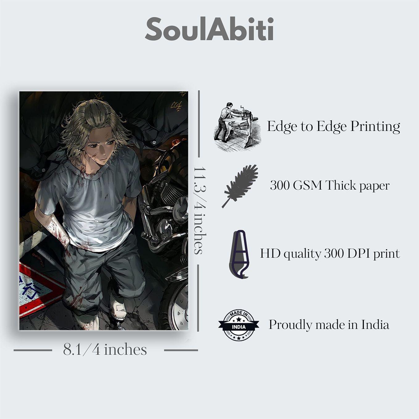 SoulAbiti Tokyo Revengers Poster 20 portrait (Mikey, Draken, Takemichi, chifuyu, Baji, Kazutora, Hinata, A4, 350 GSM) comes with double sided tape, Ideal gift for Anime fans - SoulAbiti