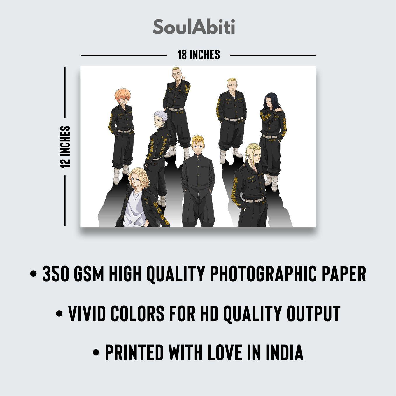 SoulAbiti Tokyo Revengers Poster 6 Landscape Designs (Mikey, Draken, Takemichi, chifuyu, Kazutora 12x18 Inches, 350 GSM) comes with double sided tape, Ideal gift for Anime fans - SoulAbiti