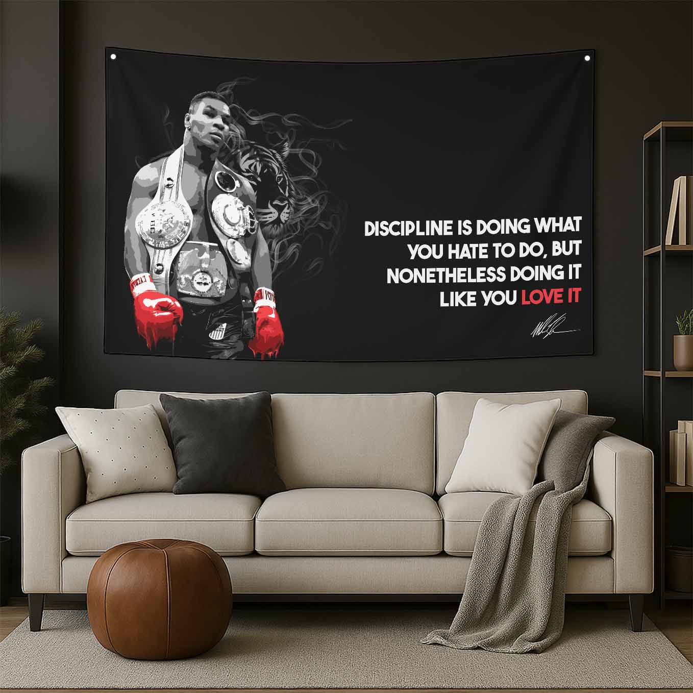 Mike Tyson Motivational Tapestry - 73x43 Inches Inspirational Wall Hanging, Premium Polyester Fabric, Vivid Print, Machine Washable, Durable and Lightweight for Gym, Office, and Home Décor