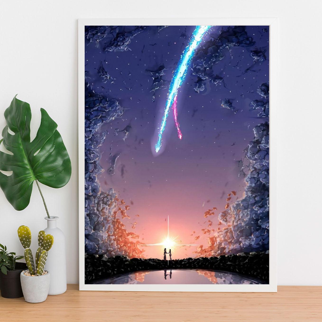 Your Name falling meteorite poster anime frame (13x19-Inch, Plexi-Glass, Textured Frame) - SoulAbiti