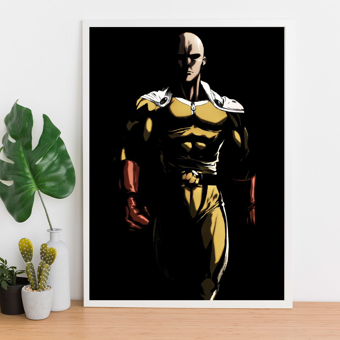One Punch Man Saitama Serious Poster Anime Framed (13x19-Inch, Plexi-Glass, Textured Frame)