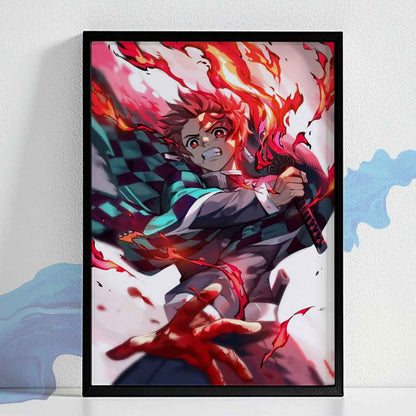 Demon Slayer Tanjiro Hinokami Kagura Poster art framed (13x19 Inches, Plexi Glass, Textured Frame)