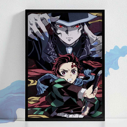 Demon Slayer Muzan Kibutsuji, Tanjiro Art Poster art framed (13x19-Inches, Plexi glass, Textured Frame)