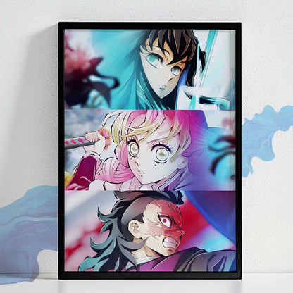 Demon Slayer Muichiro Tokito, Mitsuri Kanroji, Sanemi Shinazugawa  Poster art framed (13x19 Inches, Plexi Glass, Textured Frame)