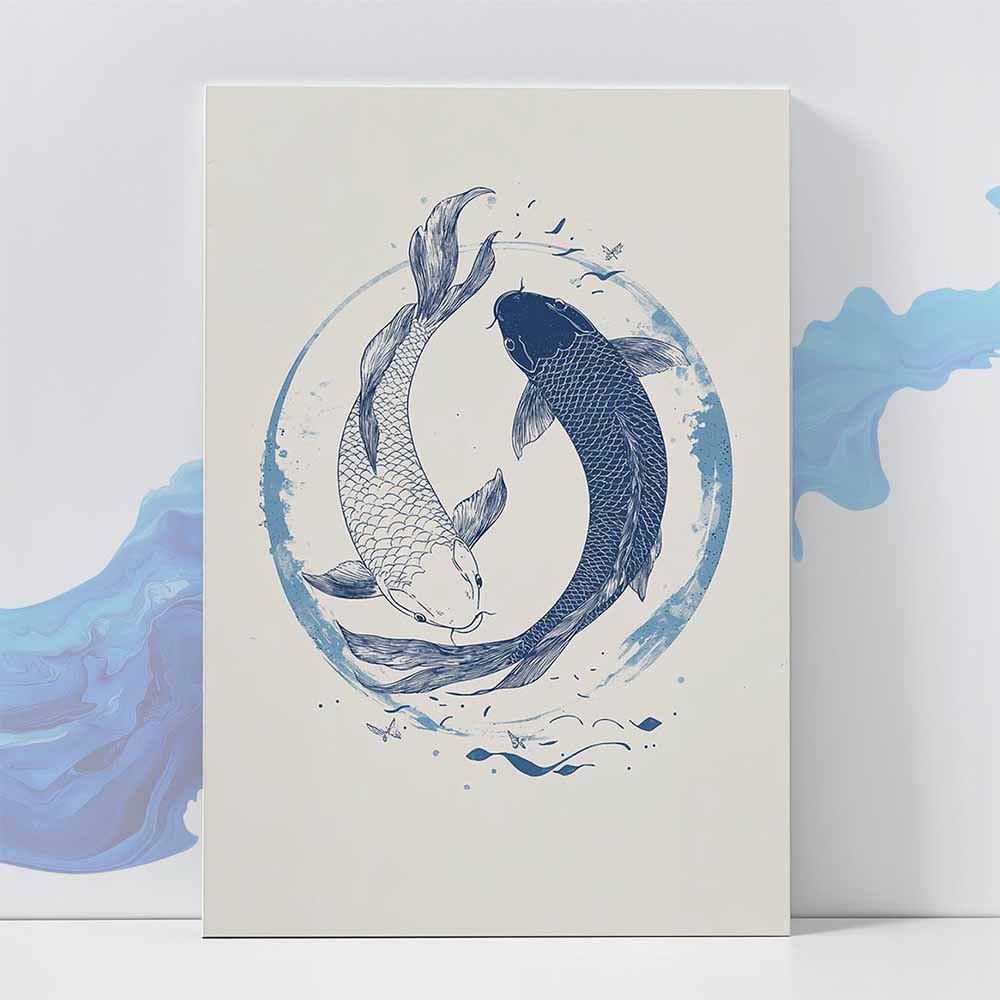 Yin Yang Koi Fish Minimalist Poster -  Wall art 370 GSM with Double Side Tape Ready to Stick Wall Decor