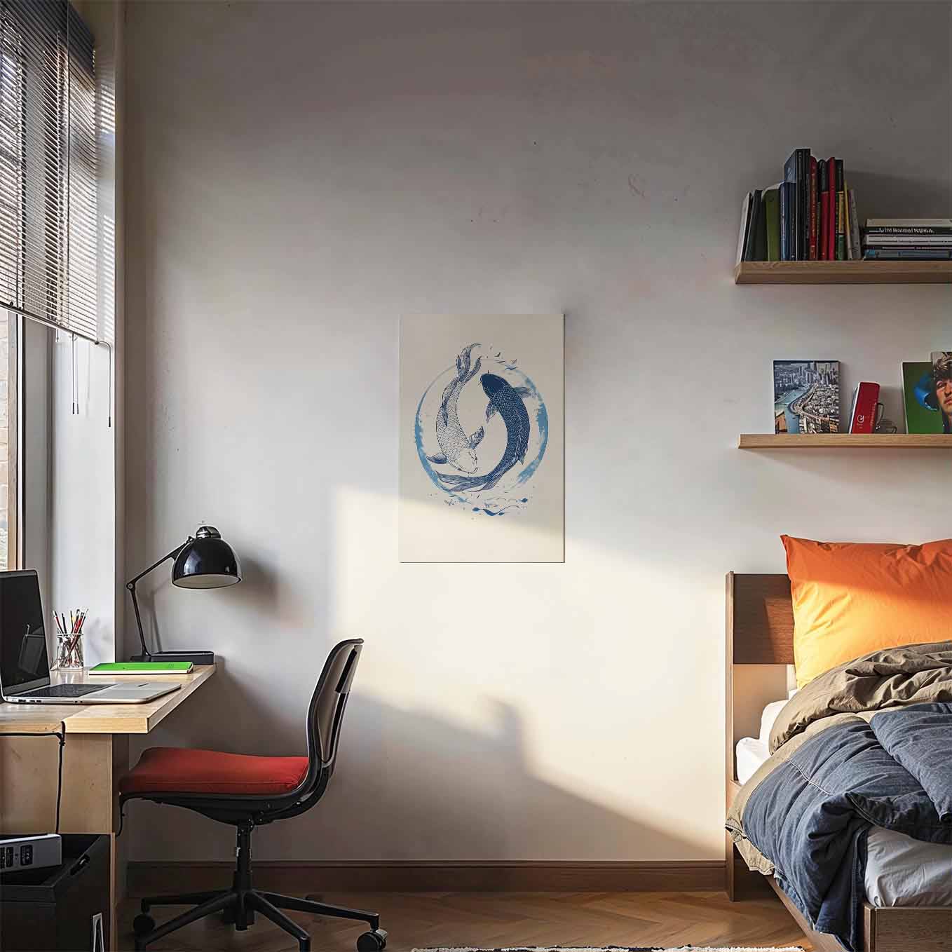 Yin Yang Koi Fish Minimalist Poster -  Wall art 370 GSM with Double Side Tape Ready to Stick Wall Decor