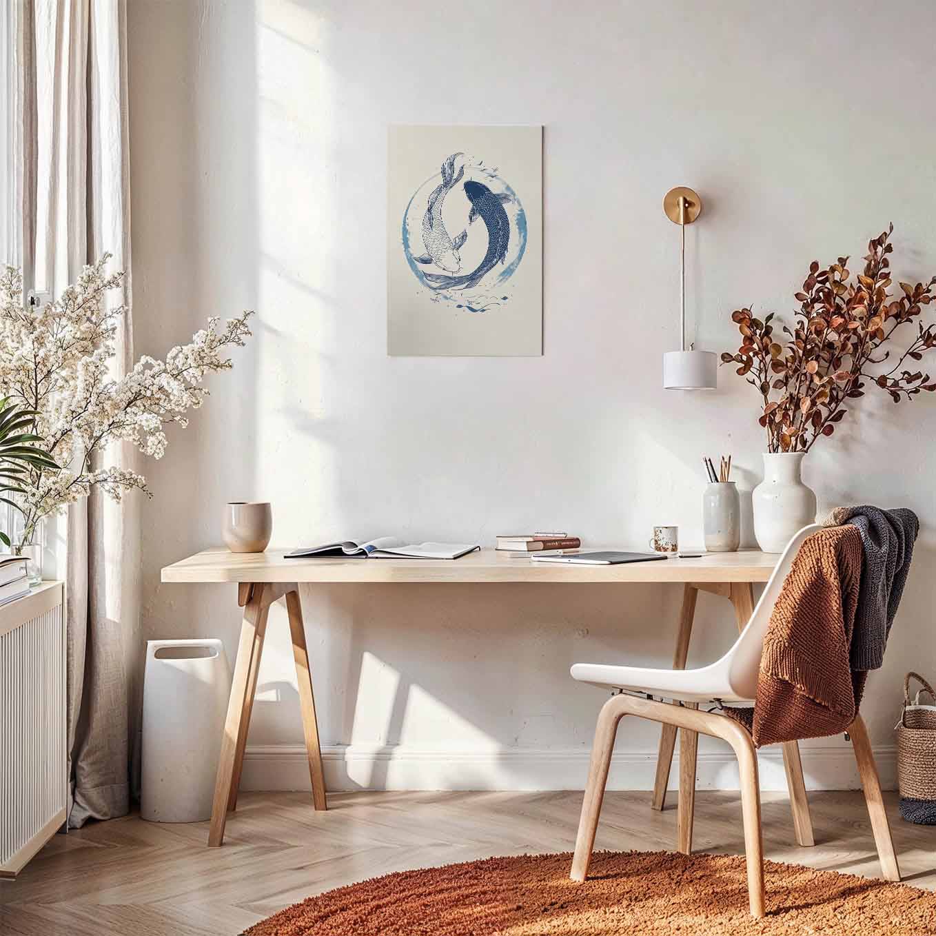 Yin Yang Koi Fish Minimalist Poster -  Wall art 370 GSM with Double Side Tape Ready to Stick Wall Decor