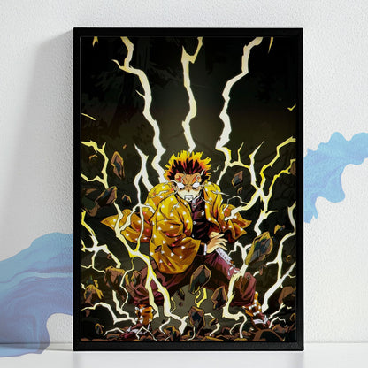Demon Slayer Zenitsu fan art Poster art framed 13x19-Inch