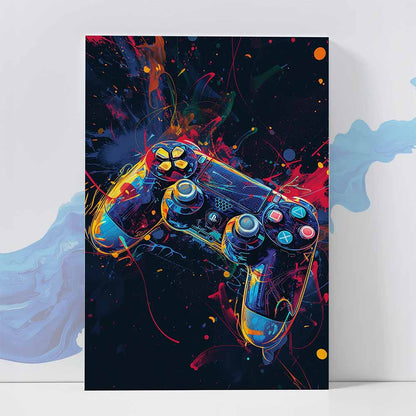 Gaming Controller Neon Splatter Poster -  Adventure Wall art 370 GSM with Double Side Tape Ready to Stick Wall Decor