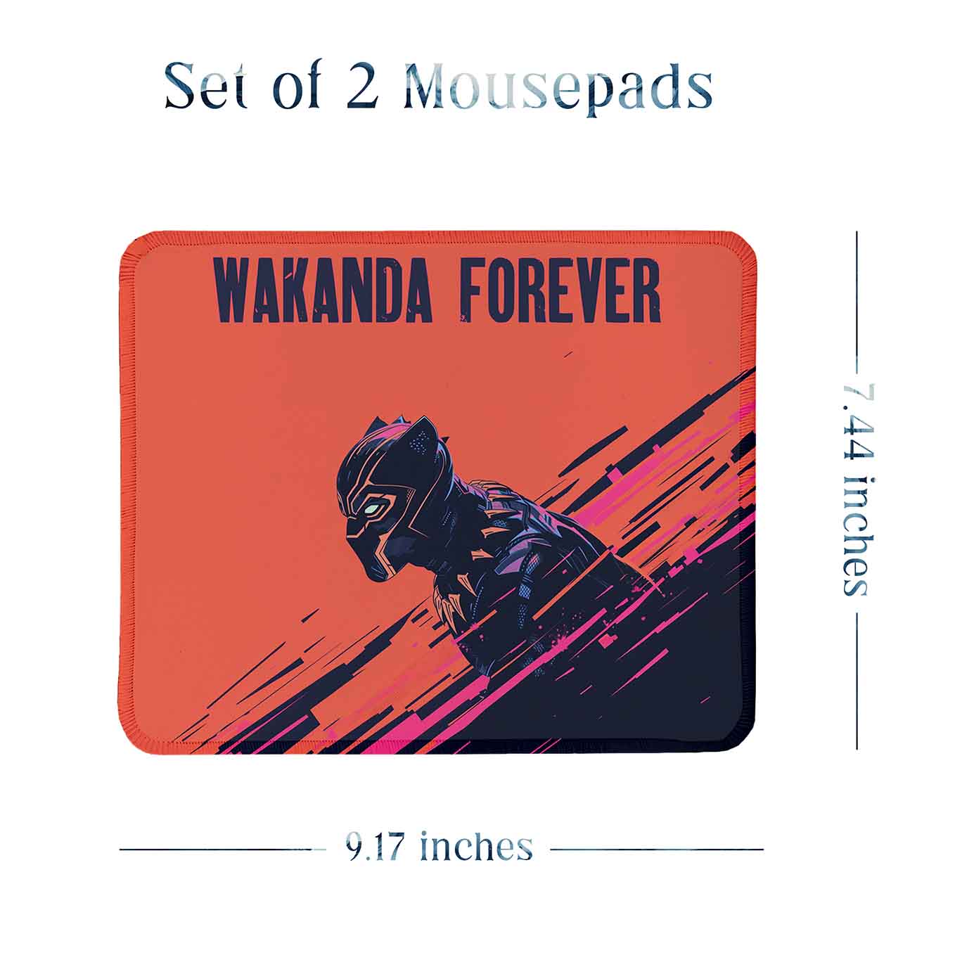 Black Panther Set of 2 Stitched Gaming Mouse Pads with Anti-Slip Rubber Base and Waterproof Surface