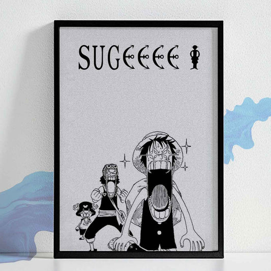 One Piece Luffy Usopp chopper Suge Poster Art Framed (13x19 Inches, Plexi-Glass, Textured Frame)