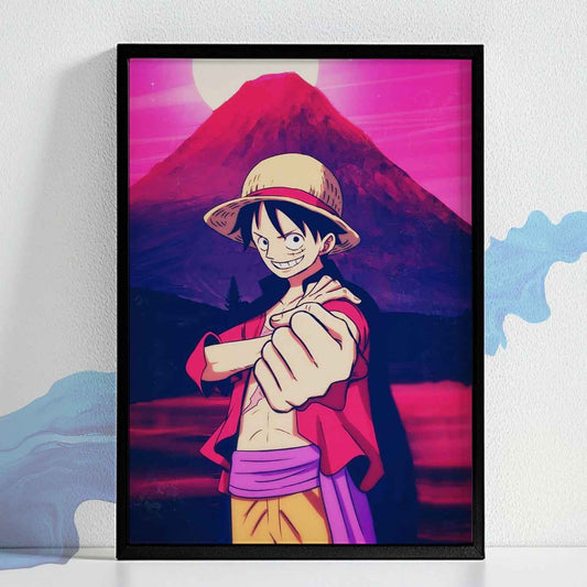 One Piece Monkey D. Luffy Wano arc Poster Art Framed (13x19-Inches, Plexi-Glass, Textured Frame)