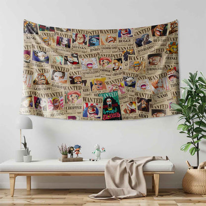One Piece Wanted Tapestry Wall Hanging – Vivid Straw hat pirates Tapestries for Bedroom Living Room (73x43 inch) Premium Polyester Fabric
