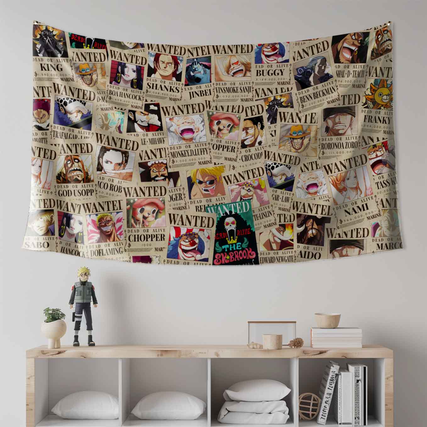 One Piece Wanted Tapestry Wall Hanging – Vivid Straw hat pirates Tapestries for Bedroom Living Room (73x43 inch) Premium Polyester Fabric