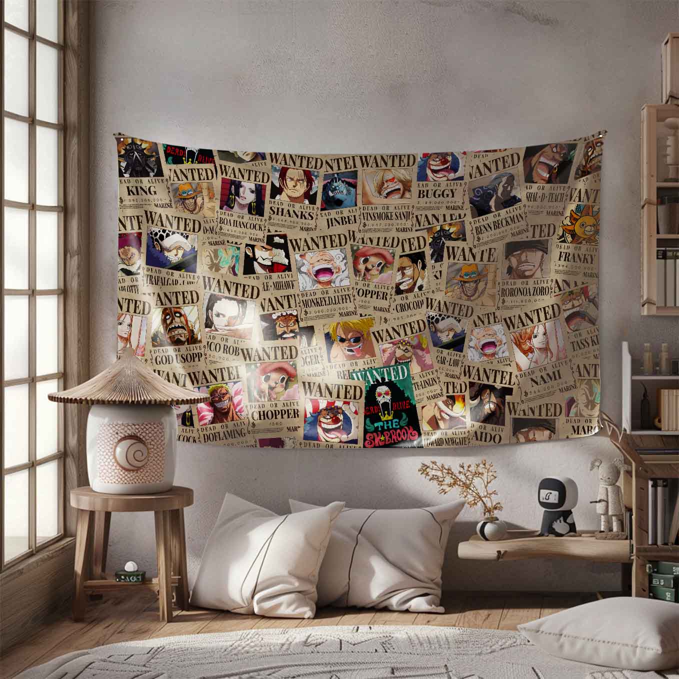 One Piece Wanted Tapestry Wall Hanging – Vivid Straw hat pirates Tapestries for Bedroom Living Room (73x43 inch) Premium Polyester Fabric