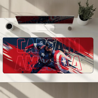Captain America Shield XXXL Deskpad – 36x14 Inches Extra Large Mouse Pad with Non-Slip Rubber base, Stitched Edges, Waterproof Surface – Ideal for Gaming and Office Desk