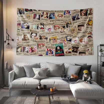 One Piece Wanted Tapestry Wall Hanging – Vivid Straw hat pirates Tapestries for Bedroom Living Room (73x43 inch) Premium Polyester Fabric