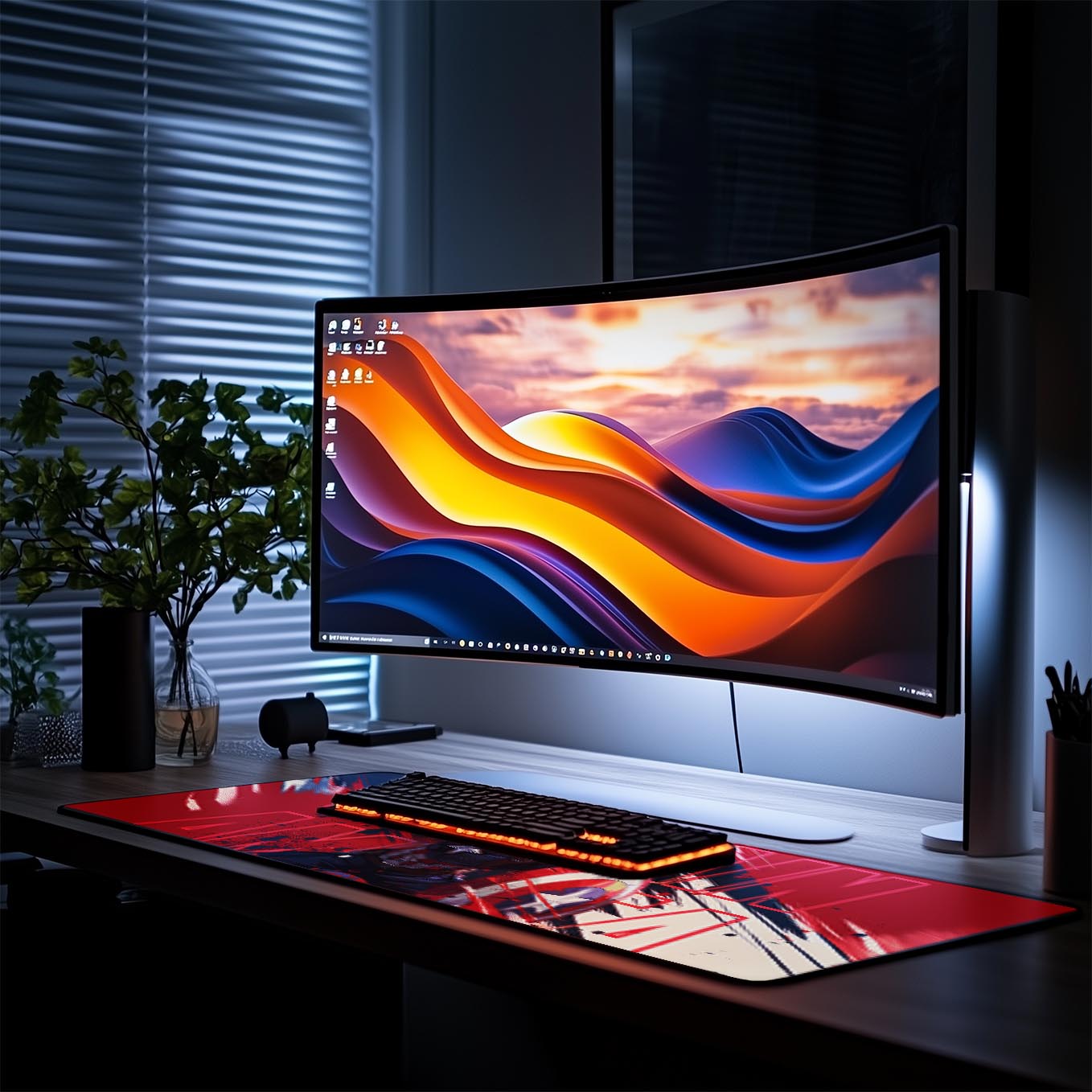 Captain America Shield XXXL Deskpad – 36x14 Inches Extra Large Mouse Pad with Non-Slip Rubber base, Stitched Edges, Waterproof Surface – Ideal for Gaming and Office Desk