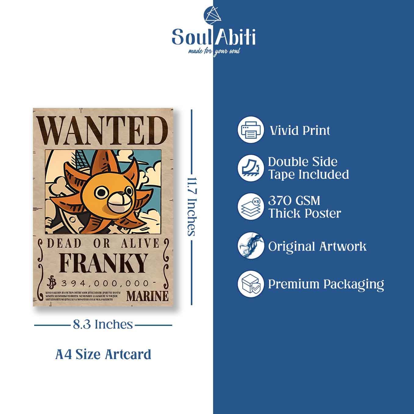 One piece Set of 20 wanted posters Luffy gear 5, Free Stickers (A4 size, 370 GSM) Post wano arc posters, double sided tape