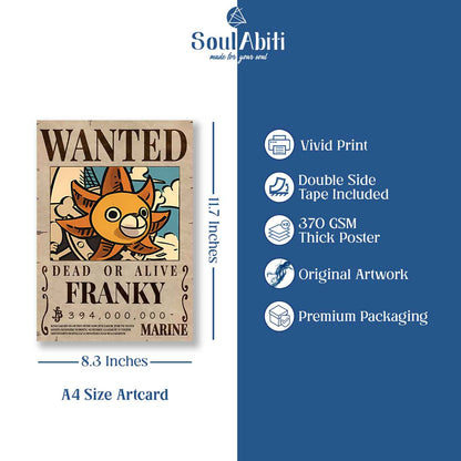 One piece Set of 20 wanted posters Luffy gear 5, Free Stickers (A4 size, 370 GSM) Post wano arc posters, double sided tape