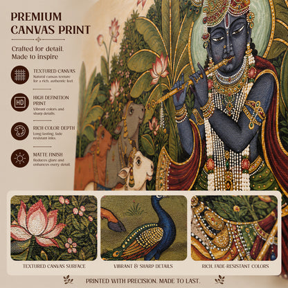 Shrinathji (Shreenathji) Pichwai Canvas Painting — Krishna with Cows & Lotus