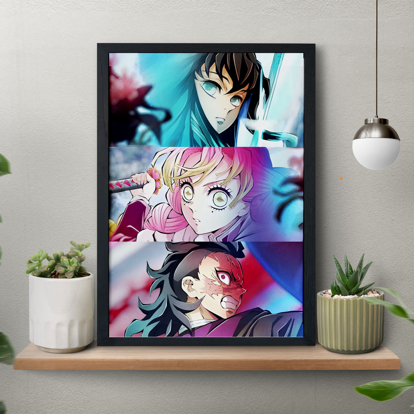 Demon Slayer Muichiro Tokito, Mitsuri Kanroji, Sanemi Shinazugawa Poster art framed 13x19-Inch - SoulAbiti