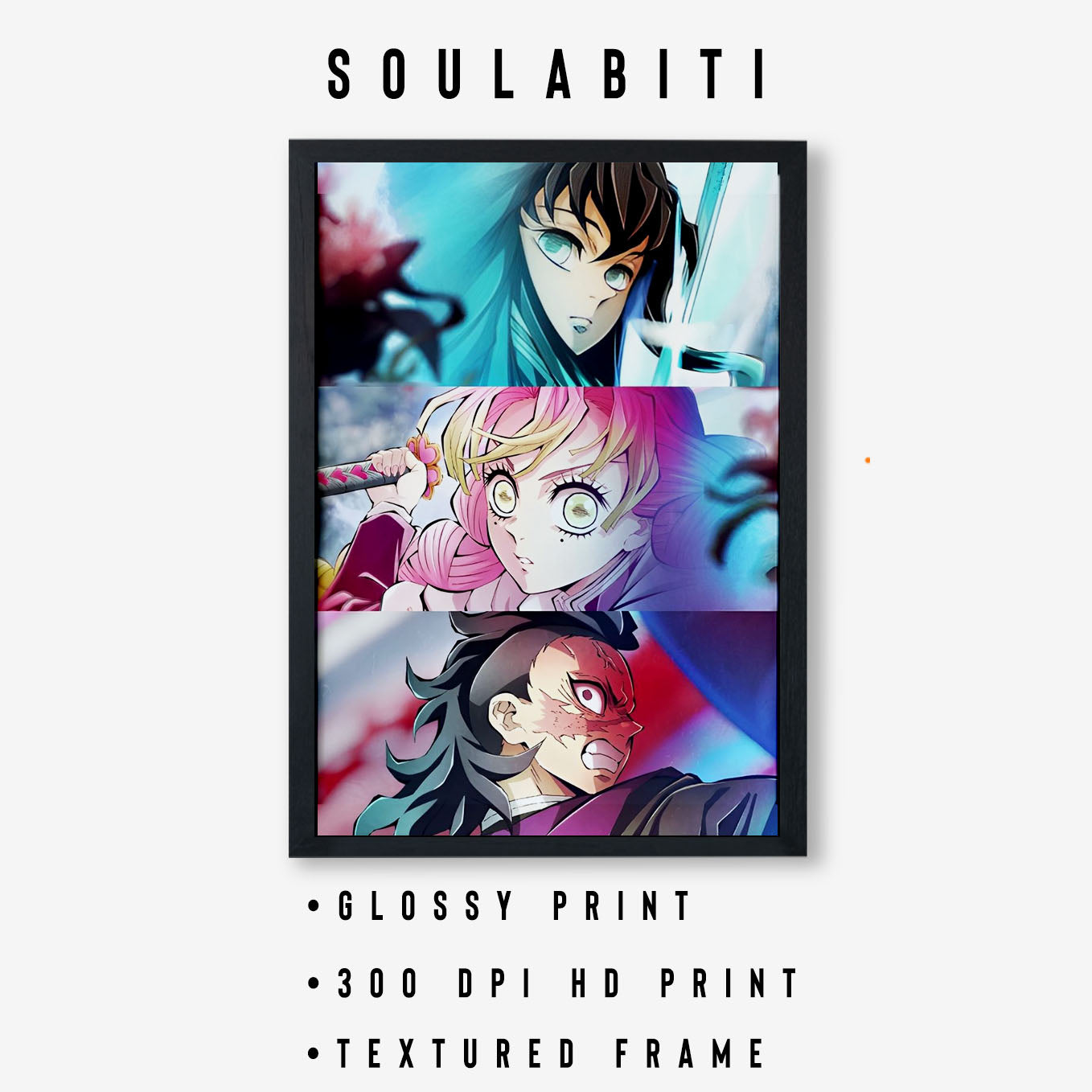 Demon Slayer Muichiro Tokito, Mitsuri Kanroji, Sanemi Shinazugawa Poster art framed 13x19-Inch - SoulAbiti