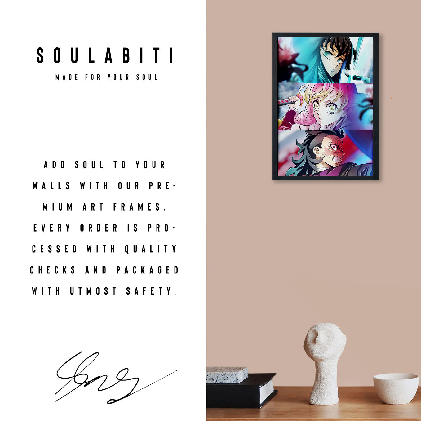 Demon Slayer Muichiro Tokito, Mitsuri Kanroji, Sanemi Shinazugawa Poster art framed 13x19-Inch - SoulAbiti